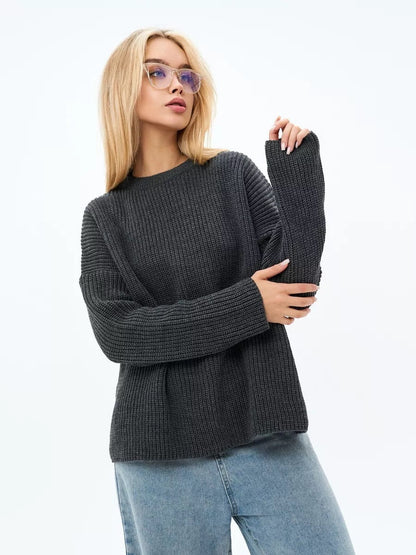 Damen Grobstrickpullover Lockerer Pullover Strukturiertes Design