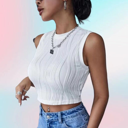Damen Crop- Strukturiert Hochhalter Schwarz Eveloria - Eveloria