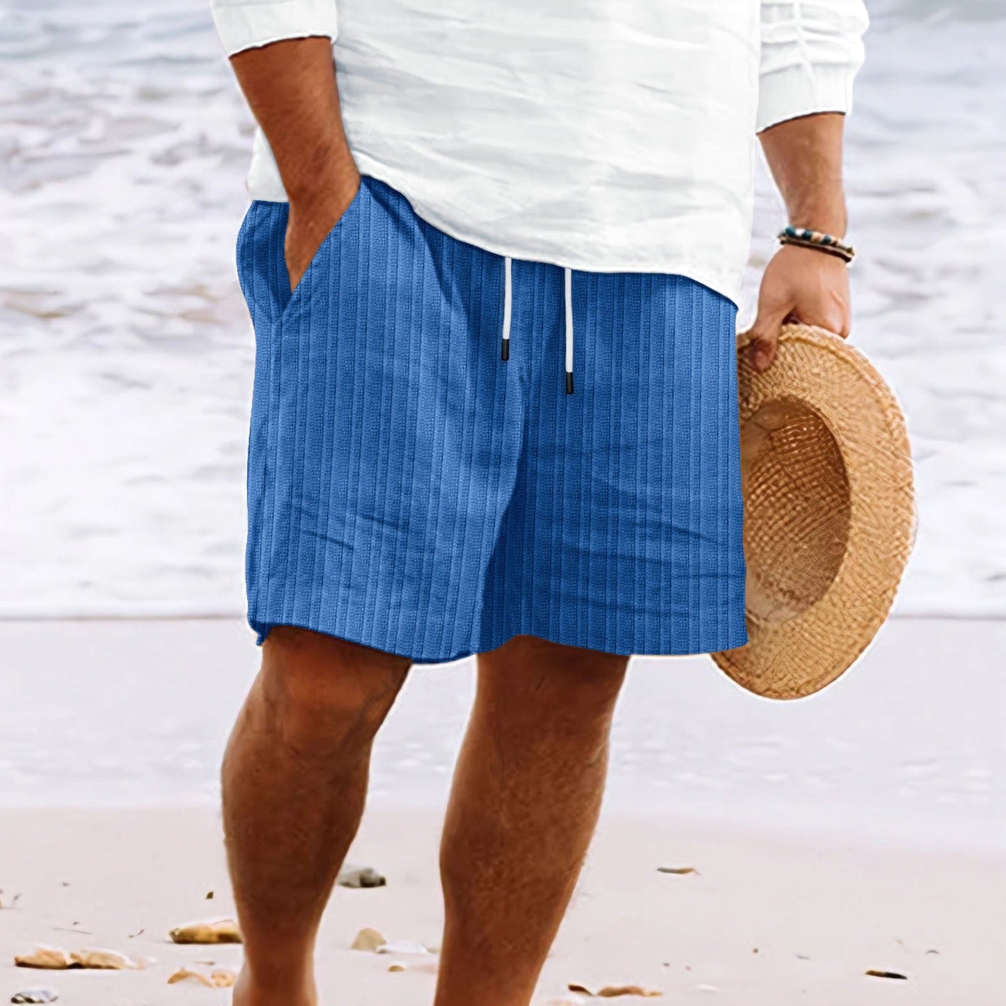 Herren Strandshorts Gestreift Kordelzug Locker Sitz