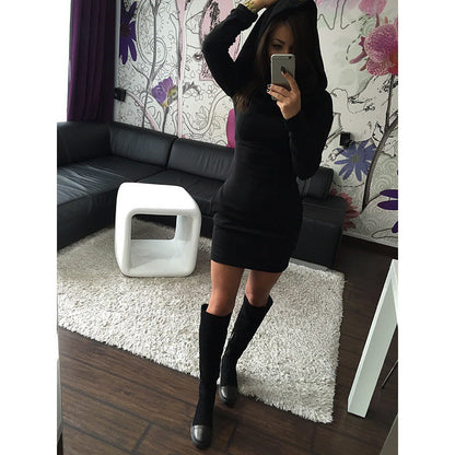 Damen Kapuzenkleid Rollkragen Figurbetonend Eveloria