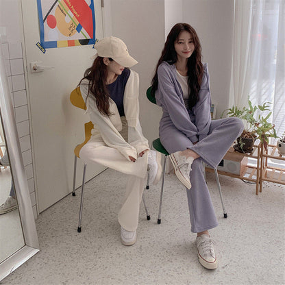 Damen Loungewear-Set Cropped-Hoodie Weite Hose Beige Eveloria