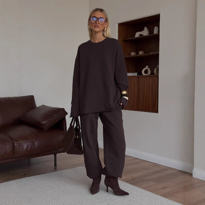 Damen Sweat-Set Elastisch Lässig Schwarz - Eveloria