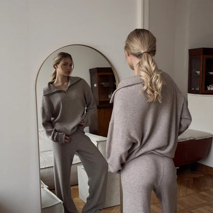 Damen Strickoverall Oversized Hochkragen Halbzip Eveloria