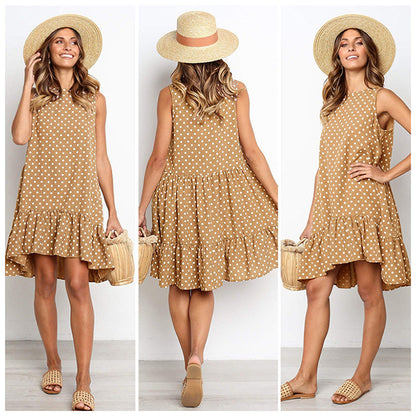 Damen A-Linien Kleid mit Rüschensaum und Punkten Sommerlich Eveloria