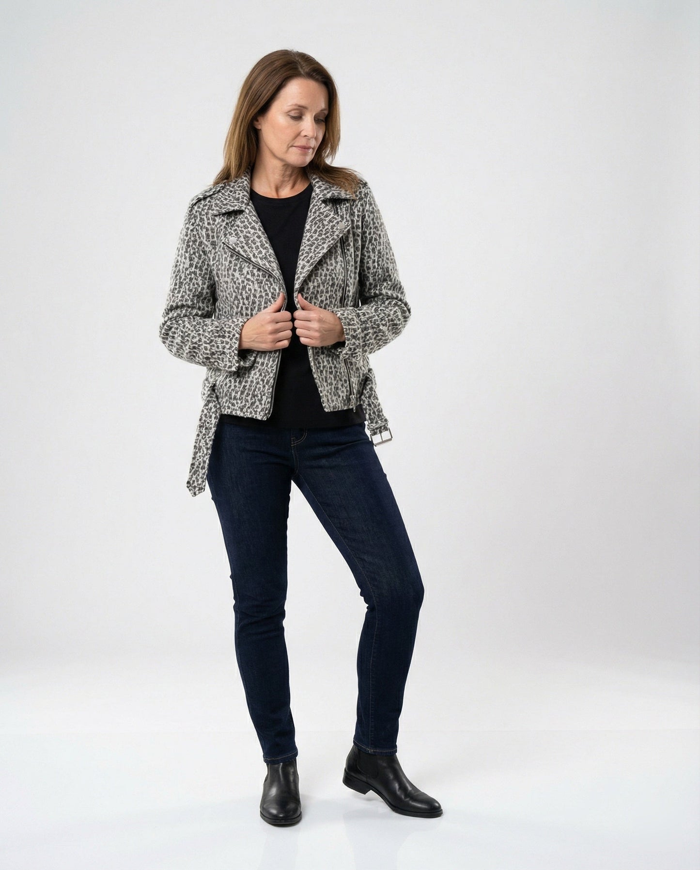 Damen Bikerjacke Tiermuster Tailliert