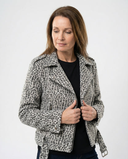 Damen Bikerjacke Tiermuster Tailliert Schwarz - Eveloria
