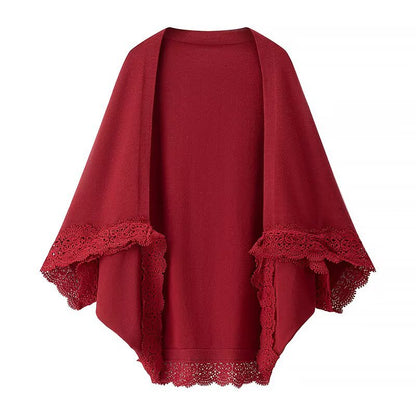 Damen Strickjacke Spitzenrand Fein