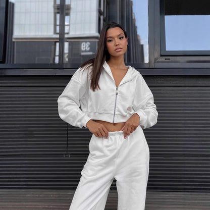 Damen Fleece-Loungewear-Set Weich Cropped Design