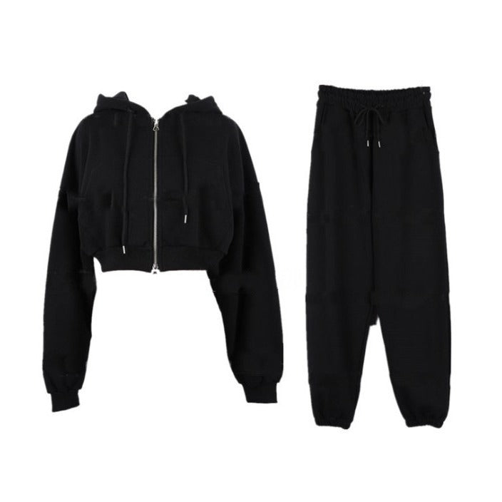 Damen Set Cropped Kapuzenjacke Jogginghose Eveloria