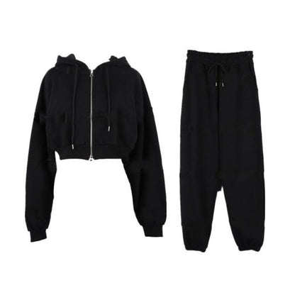 Damen Set Cropped Kapuzenjacke Jogginghose Eveloria