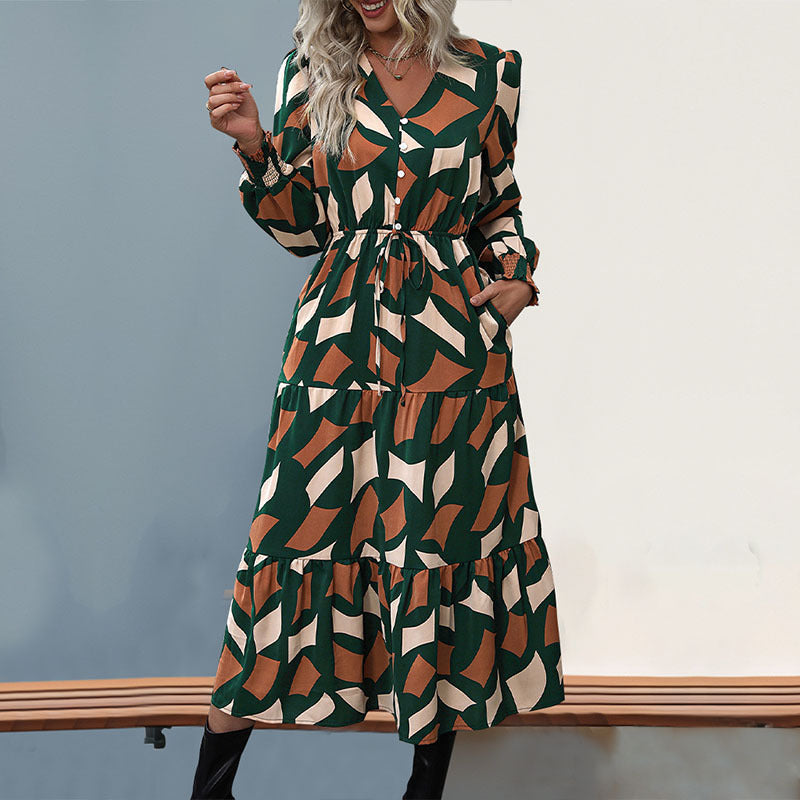 Damen Maxikleid Tailliert Muster Mix Eveloria