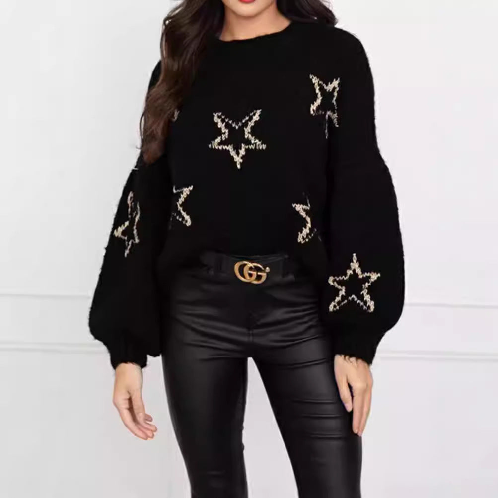 Damen Strickpullover Sternenmotiv Kuschelig Grau Eveloria - Eveloria