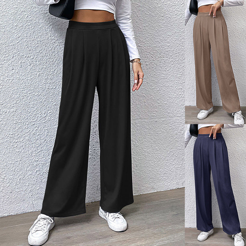 Damen Palazzo-Hose Hochtaillier Falten Schwarz - Eveloria