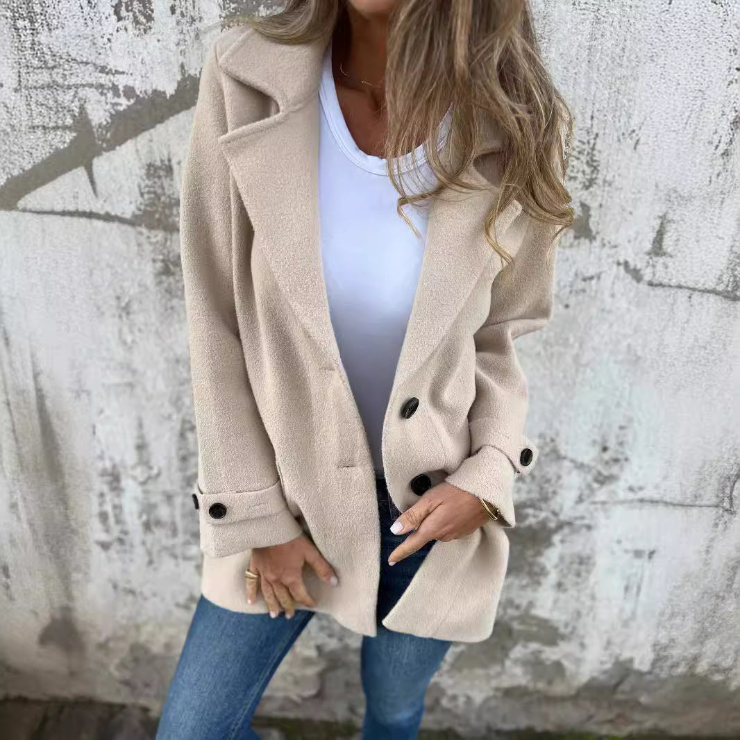 Damen Bouclé-Jacke Doppelter Knopfleiste Eveloria