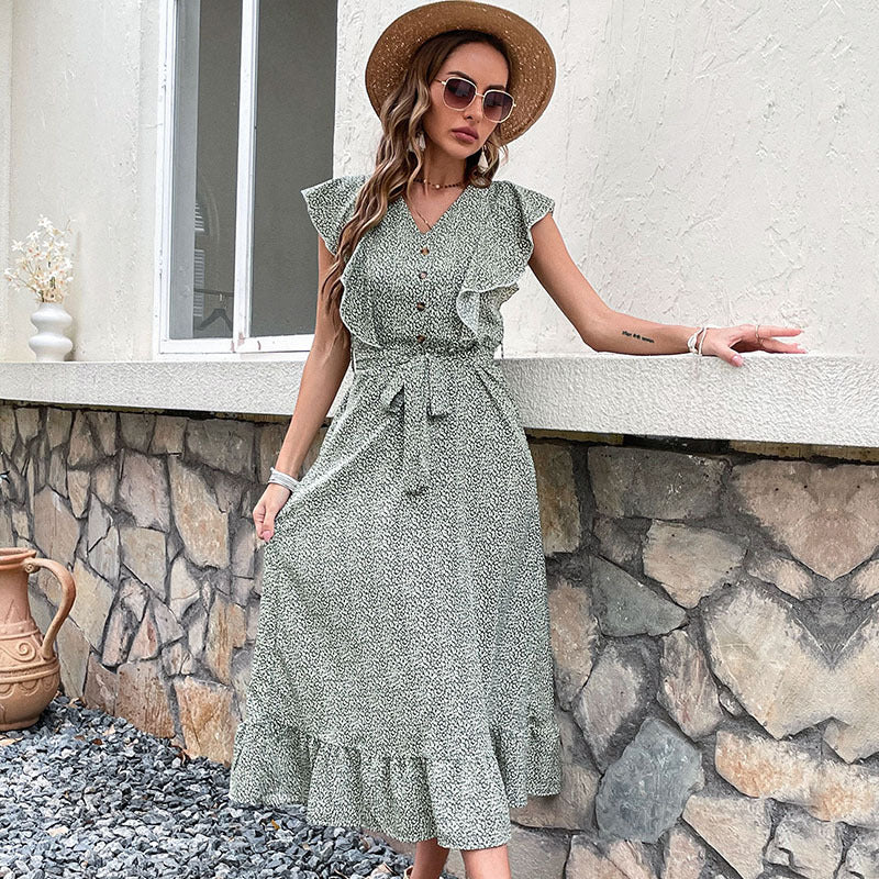 Damen Midi-Kleid Rüschendetails Taillierbar Eveloria