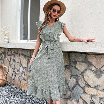 Damen Midi-Kleid Rüschendetails Taillierbar Eveloria