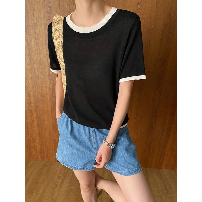 Damen Jeansshorts Elastischer Bund Weite Passform Blau
