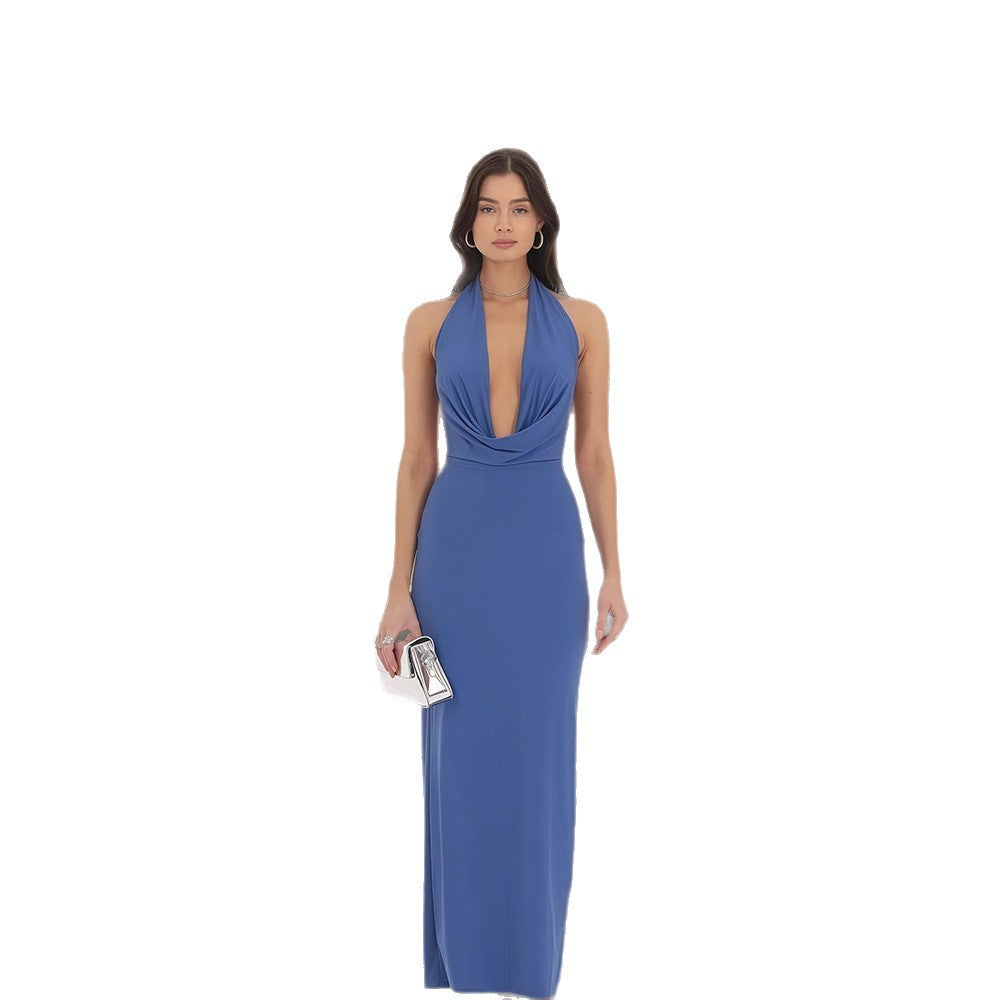 Damen Langarm-Kleid mit V-Ausschnitt und fließendem Saum Eveloria