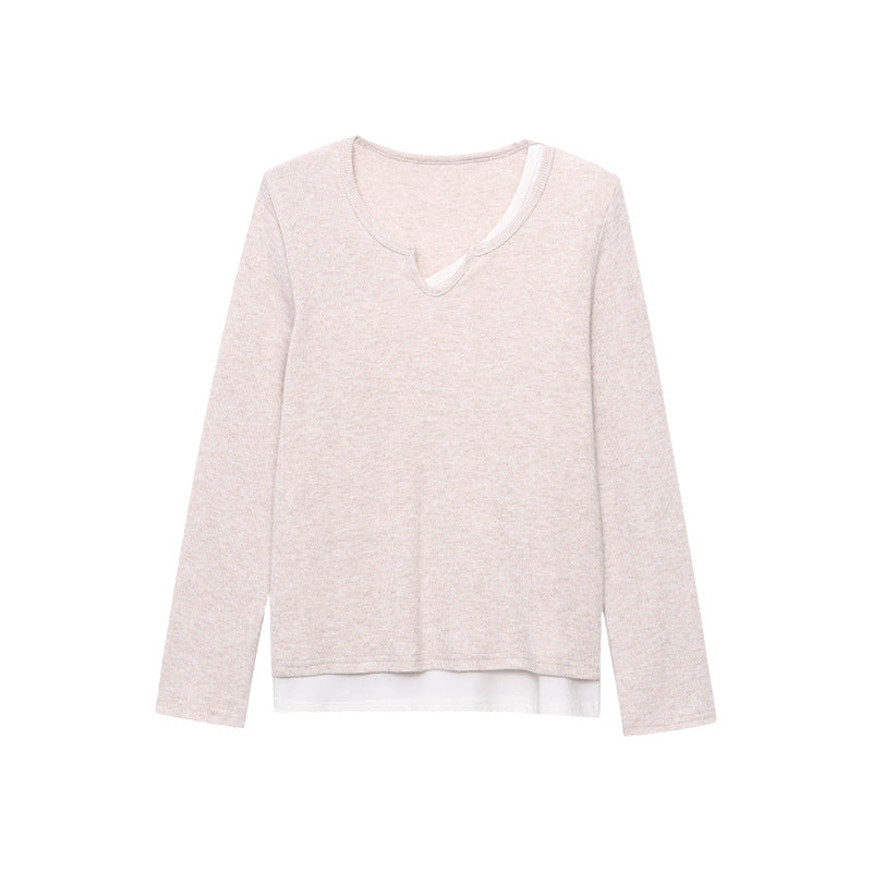 Damen Langarmshirt V-Ausschnitt Feine Struktur Eveloria