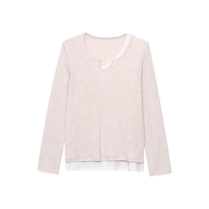 Damen Langarmshirt V-Ausschnitt Feine Struktur Eveloria