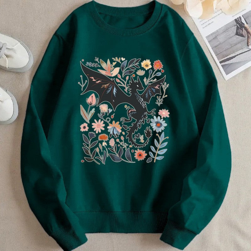 Damen Sweatshirt Drachen Blumenmotiv Eveloria