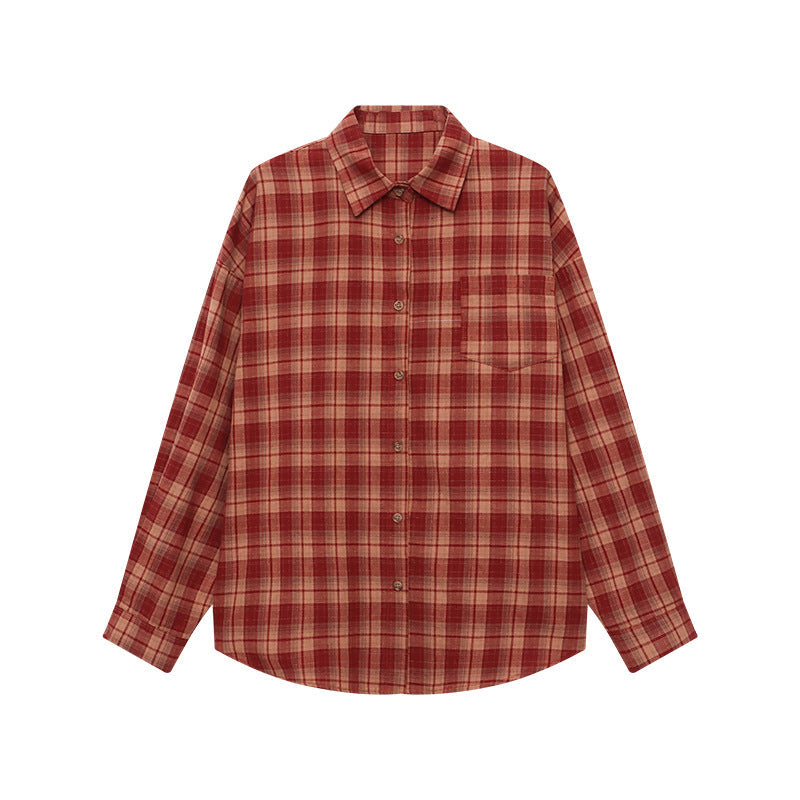 Damen Karobluse Lockerer Schnitt Knöpfe Blau