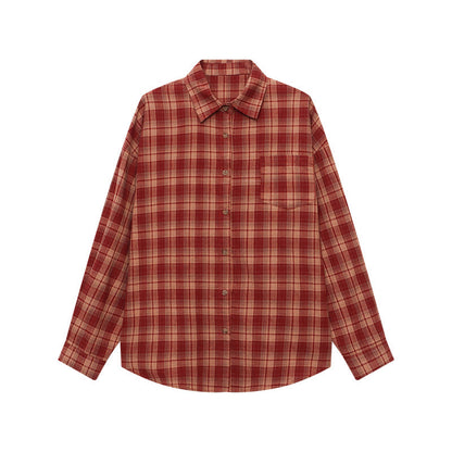 Damen Karobluse Lockerer Schnitt Knöpfe Blau