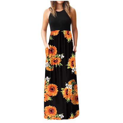 Damen Maxikleid Floralmuster Mit Seitentaschen
