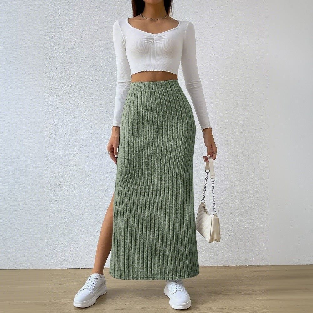 Damen Maxirock Rippendesign Seidenähnlich