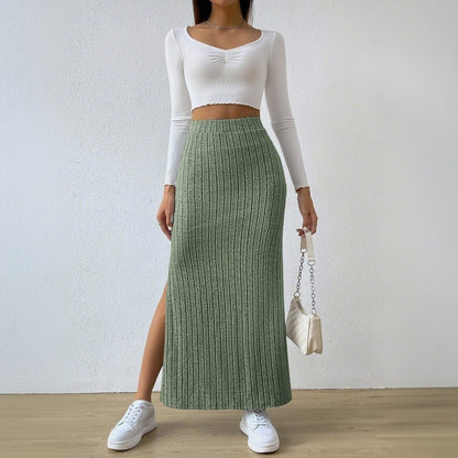 Damen Maxirock Rippendesign Seidenähnlich