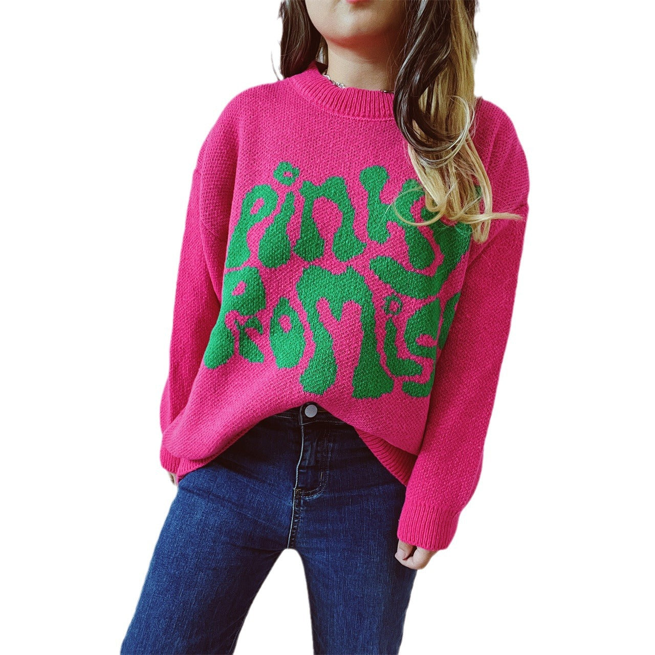 Damen Pullover mit Textdesign Grau