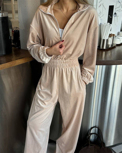 Damen Velours-Jumpsuit Elegant Sportlich