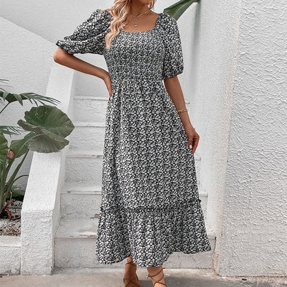 Damen Maxikleid mit Rückenausschnitt und Volumenärmeln Eveloria