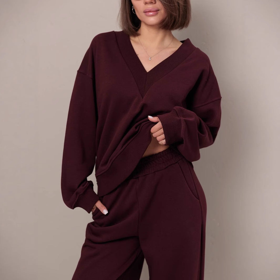 Damen Oversized Sweatshirt V-Ausschnitt Länge Lang Ärmel Grau - Eveloria