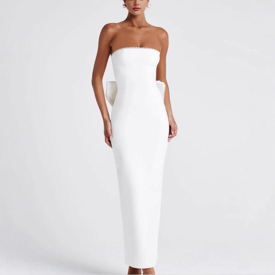 Damen Maxikleid Schulterfrei Rüschen Eveloria