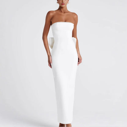 Damen Maxikleid Schulterfrei Rüschen Eveloria