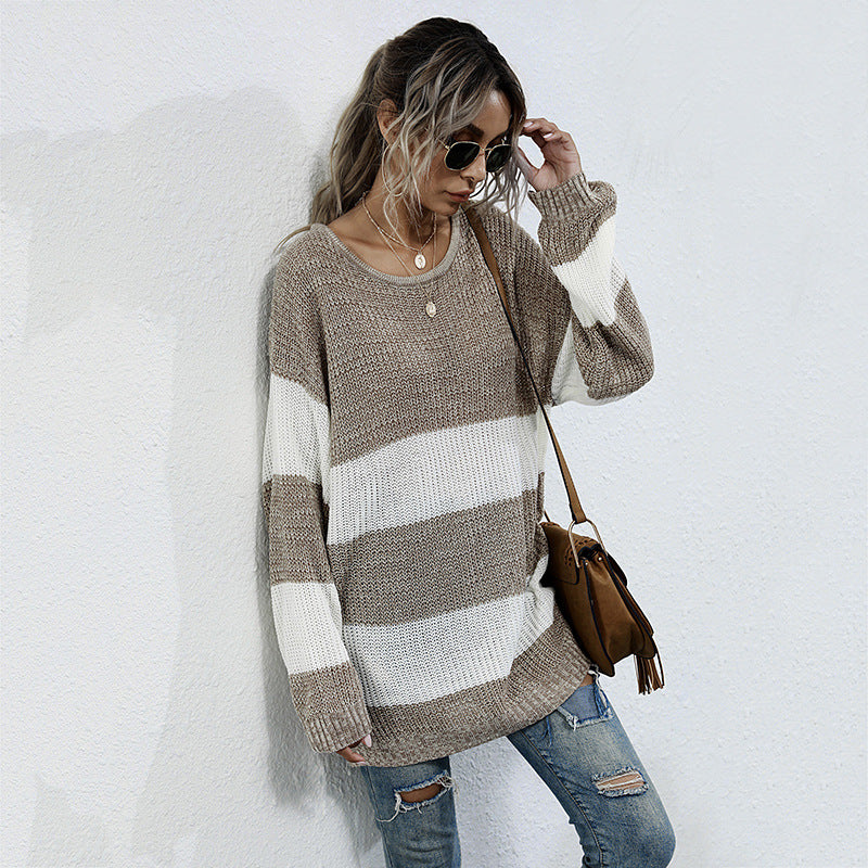 Damen Strickpullover Breite Streifen Eveloria