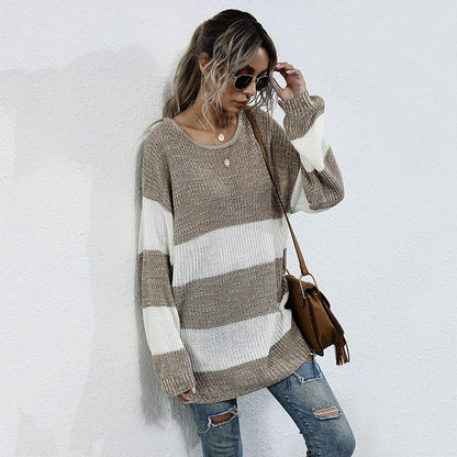 Damen Strickpullover Breite Streifen Eveloria