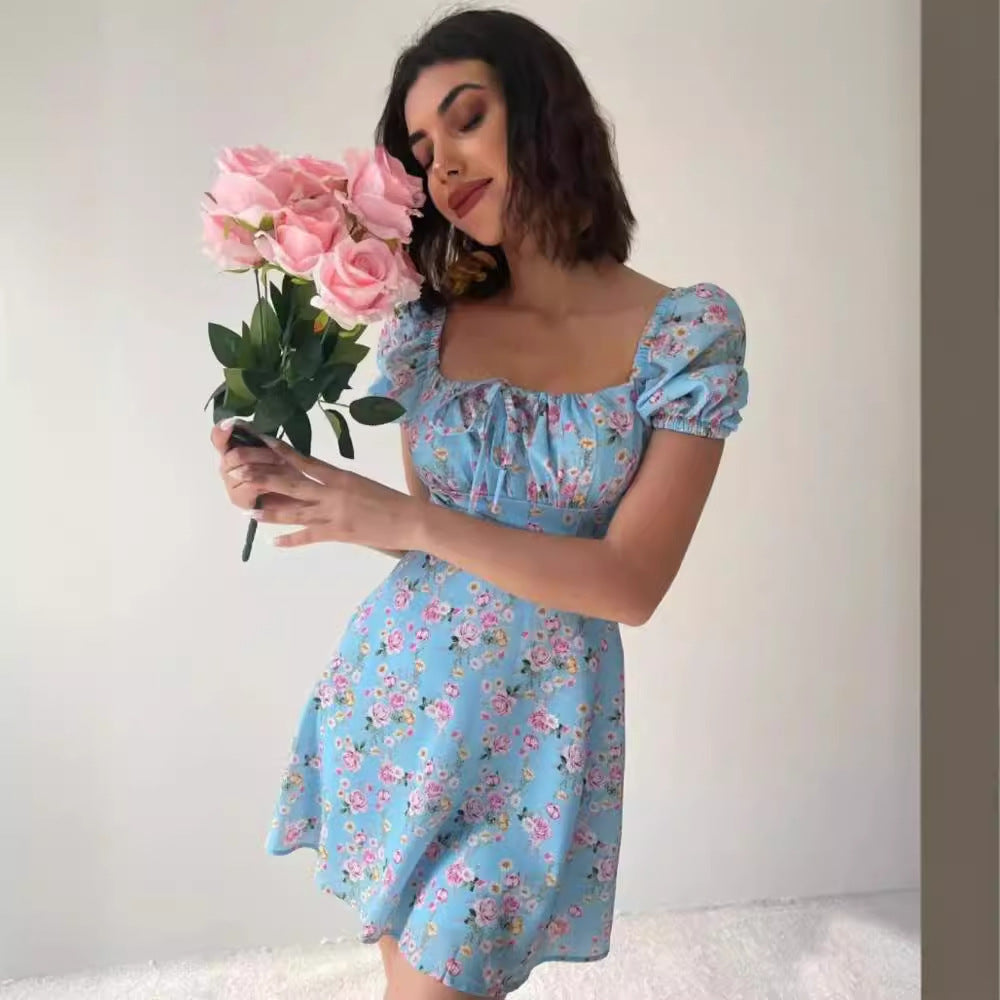 Damen Minikleid Rüschendetails Floralmuster Eveloria