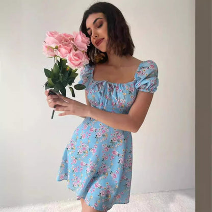 Damen Minikleid Rüschendetails Floralmuster Eveloria