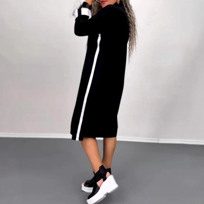 Damen Kapuzenkleid mit Taschen Farbkontrast