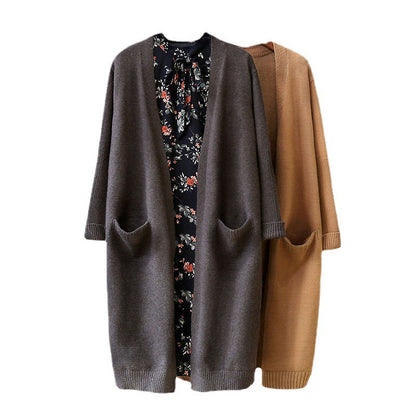 Damen Strickjacke Lang Mit Taschen Offener Schnitt Eveloria