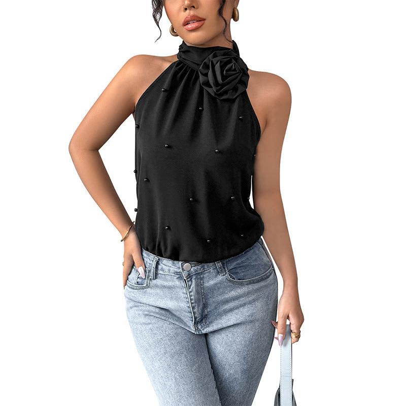 Damen Halterneck- mit Blumenapplikation und Perlen