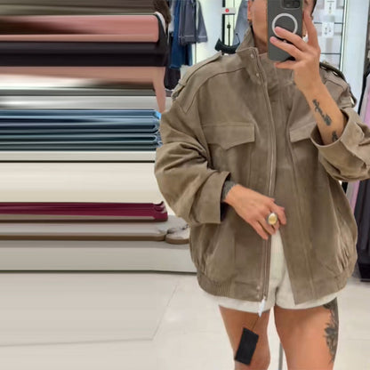Damen Oversized Wildlederjacke Bequem