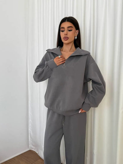 Damen Fleece Sportanzug Hochgeschlossener Kragen Praktischer