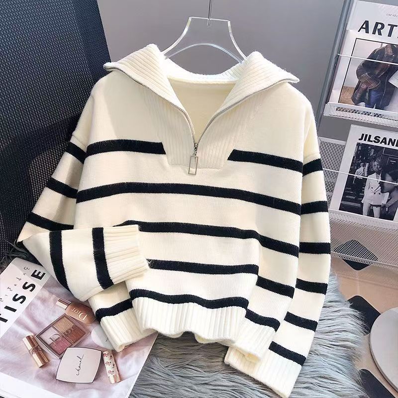 Damen Strickpullover Hochkragen Reißverschluss Grau Eveloria