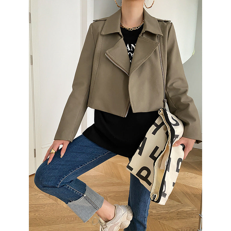 Damen Bikerjacke Kurz Leder Eveloria