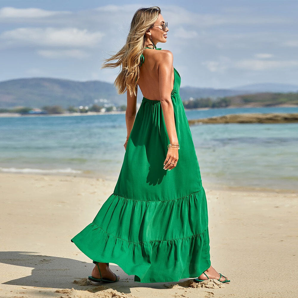 Damen Maxikleid Luftschein Träger Fließender Saum Eveloria