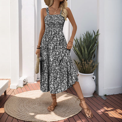 Damen Maxikleid Floralmuster Elastischer Taillengürtel