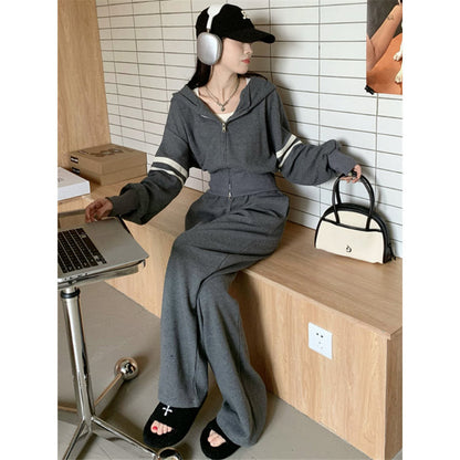 Damen Sportliches Hoodie Jogginghosen Set Baumwolle Weit Schnitt